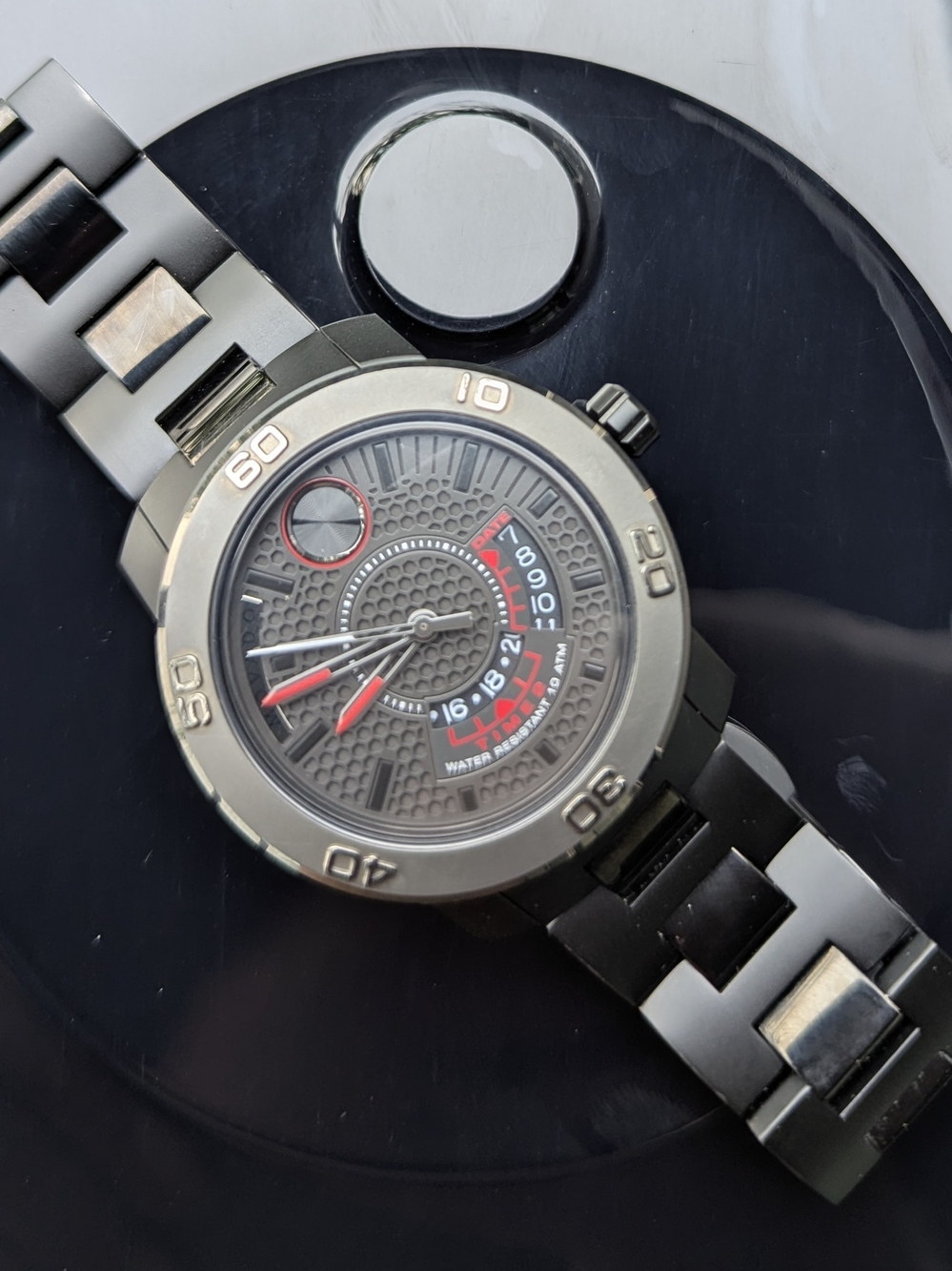 Movado Men's Black and Red Stainless Steel Sport Watch BOLD GMT